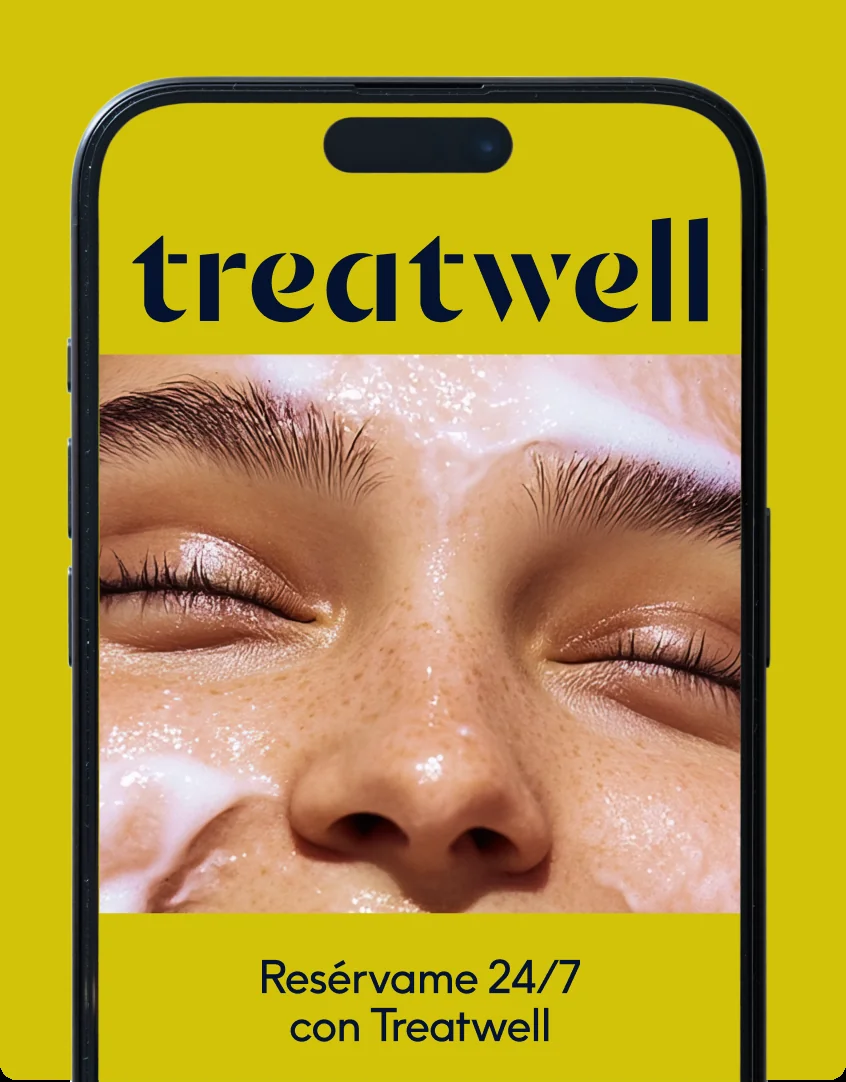 Smartphone con la app de Treatwell y la invitación a reservar 24/7