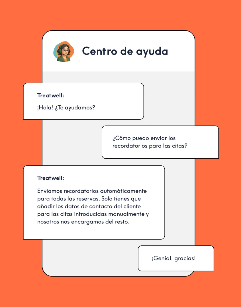Conversación en el Centro de Ayuda de Treatwell Connect sobre cómo enviar recordatorios de citas